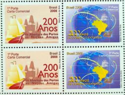 C 2723 Selo Abertura dos Portos as Nacoes Amigas Navio Mapa 2008 Quadra Serie Completa