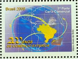C 2724 Selo Abertura dos Portos as Nacoes Amigas Navio Mapa Comercio Exterior 2008
