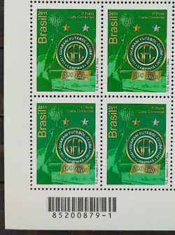 C 3082 Selo Guarani Futebol 2011 Quadra Codigo de Barras