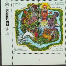 C 3102 Selo Lendas do Folclore Brasileiro Boto Indio Curupira Mula Sem Cabeca Brapex 2011 Vinheta Correios