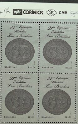 C 3220 Selo Exposicao Filatelica Luso Brasileira Portugal Lubrapex Olho de Boi 2012 Quadra Vinheta Correios