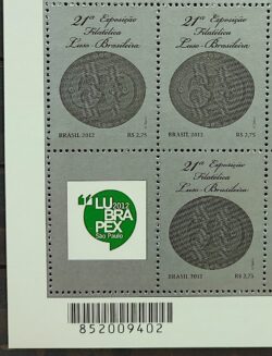C 3220 Selo Exposicao Filatelica Luso Brasileira Portugal Lubrapex Olho de Boi 2012 Quadra Vinheta Lubrapex Codigo de Barras