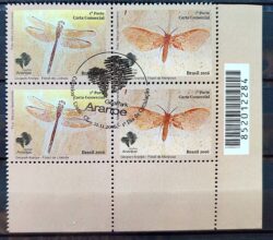 C 3687 Selo GeoPark Araripe Libelula Mariposa Inseto 2016 Quadra CBC CE Codigo de Barras
