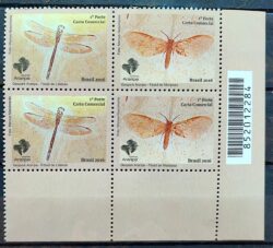 C 3687 Selo GeoPark Araripe Libelula Mariposa Inseto 2016 Quadra Codigo de Barras