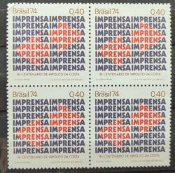 C 835 Selo Meios de Comunicacao Imprensa 1974 Quadra 1
