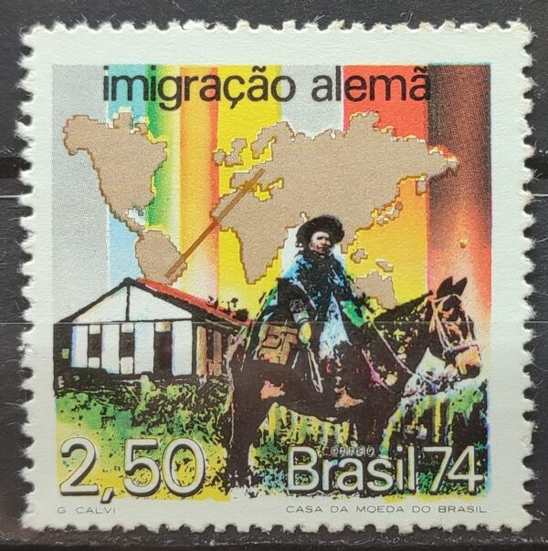 C 842 Selo Imigracao Alemana Alemanha Mapa Cavalo 1974