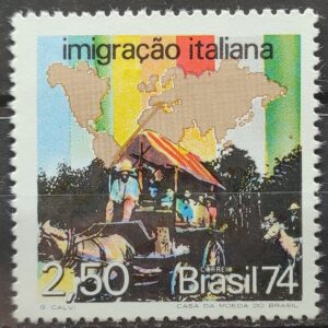 C 843 Selo Imigracao Italiana Mapa Cavalo Carroca 1974