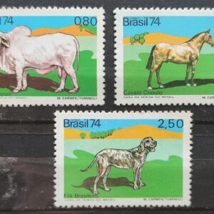 C 864 Selo Animais Brasileiros Boi Vaca Cavalo Cachorro 1974 Serie Completa