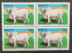 C 864 Selo Animais Brasileiros Mocho Tabapoa Boi Vaca  1974 Quadra