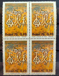 C 895 Selo Arqueologia Brasileira Inscricao Rupestre Fossil Indio 1975 Quadra