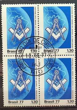 C 996 Selo Cinquentenario Grandes Lojas Maconaria 1977 Quadra CPD RJ