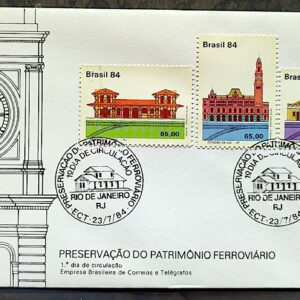 Envelope FDC 333 1984 Patrimonio Ferroviario Trem Relogio Economia CBC RJ 01