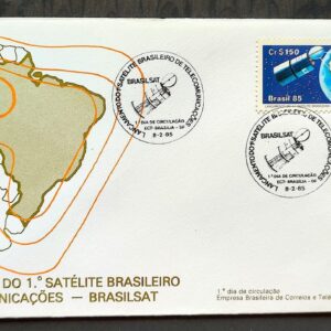Envelope FDC 350 1985 Brasilsat Satelite Mapa Comunicacao CBC Brasilia 01