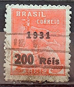 Selo Regular Cod RHM 347 Vovo Mercurio e Globo 200 Reis Filigrana I 1931 Circulado 2