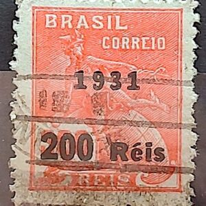 Selo Regular Cod RHM 347 Vovo Mercurio e Globo 200 Reis Filigrana I 1931 Circulado 2