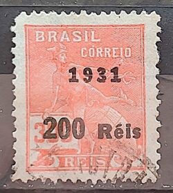 Selo Regular Cod RHM 347 Vovo Mercurio e Globo 200 Reis Filigrana I 1931 Circulado 4