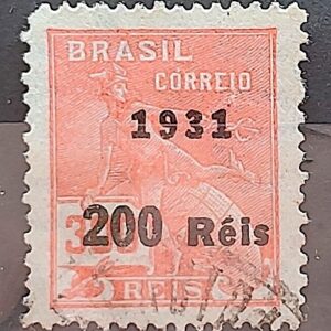 Selo Regular Cod RHM 347 Vovo Mercurio e Globo 200 Reis Filigrana I 1931 Circulado 4
