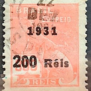 Selo Regular Cod RHM 347 Vovo Mercurio e Globo 200 Reis Filigrana I 1931 Circulado 6