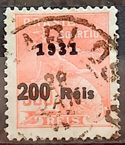 Selo Regular Cod RHM 348 Vovo Mercurio e Globo 200 Reis Filigrana J 1931 Circulado 10