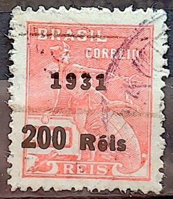 Selo Regular Cod RHM 348 Vovo Mercurio e Globo 200 Reis Filigrana J 1931 Circulado 12