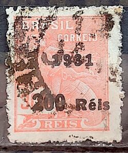 Selo Regular Cod RHM 348 Vovo Mercurio e Globo 200 Reis Filigrana J 1931 Circulado 15