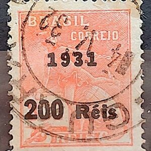 Selo Regular Cod RHM 348 Vovo Mercurio e Globo 200 Reis Filigrana J 1931 Circulado 16