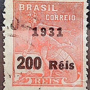 Selo Regular Cod RHM 348 Vovo Mercurio e Globo 200 Reis Filigrana J 1931 Circulado 19