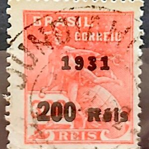 Selo Regular Cod RHM 348 Vovo Mercurio e Globo 200 Reis Filigrana J 1931 Circulado 2