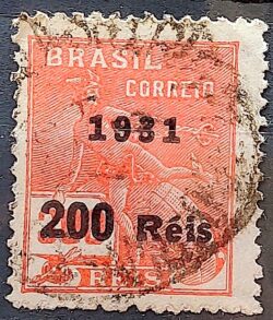 Selo Regular Cod RHM 348 Vovo Mercurio e Globo 200 Reis Filigrana J 1931 Circulado 21