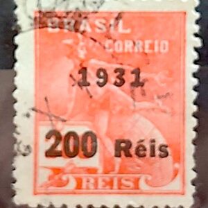Selo Regular Cod RHM 348 Vovo Mercurio e Globo 200 Reis Filigrana J 1931 Circulado 3