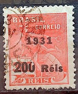 Selo Regular Cod RHM 348 Vovo Mercurio e Globo 200 Reis Filigrana J 1931 Circulado 5