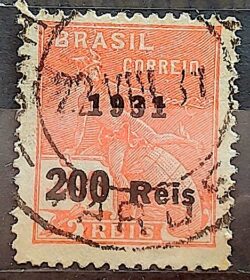 Selo Regular Cod RHM 348 Vovo Mercurio e Globo 200 Reis Filigrana J 1931 Circulado 6