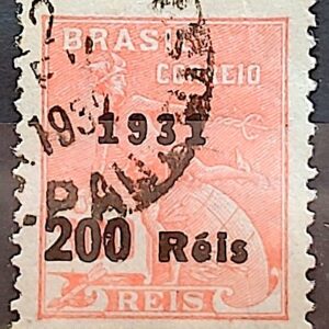 Selo Regular Cod RHM 348 Vovo Mercurio e Globo 200 Reis Filigrana J 1931 Circulado 8