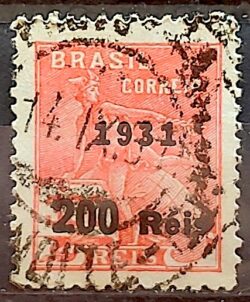 Selo Regular Cod RHM 348 Vovo Mercurio e Globo 200 Reis Filigrana J 1931 Circulado 9