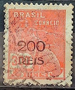 Selo Regular Cod RHM 352 Vovo Mercurio e Globo 200 Reis Filigrana J 1933 Circulado 1