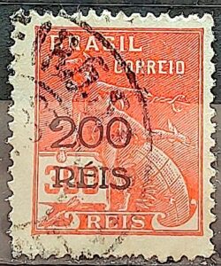 Selo Regular Cod RHM 352 Vovo Mercurio e Globo 200 Reis Filigrana J 1933 Circulado 3