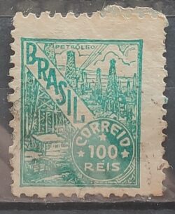 Selo Regular Cod RHM 356 Netinha Petroleo Energia 100 Reis Filigrana P 1941 Circulado 1