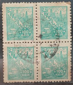 Selo Regular Cod RHM 356 Netinha Petroleo Energia 100 Reis Filigrana P 1941 Circulado 6 Quadra