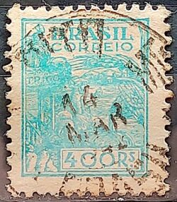 Selo Regular Cod RHM 359A Netinha Trigo Gastronomia 400 Reis Filigrana P 1941 Circulado 3