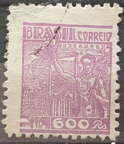 Selo Regular Cod RHM 361A Netinha Siderurgia 600 Reis Filigrana P 1941 Circulado 4