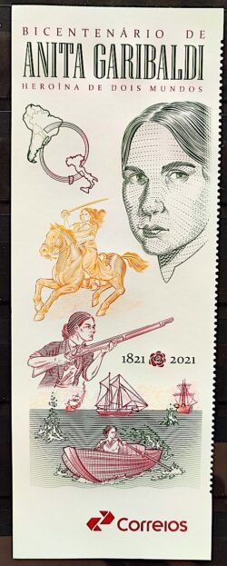 Vinheta do Selo Bicentenario Anita Garibaldi Cavalo Arma 2021