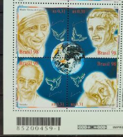 C 2173 Selo Paz e Fraternidade Betinho Madre Calcuta Frei Galvao Damiao 1998 Serie Completa Codigo de Barras