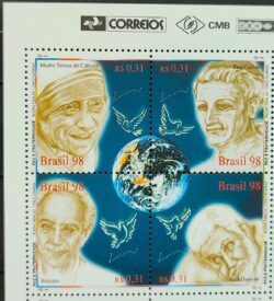 C 2173 Selo Paz e Fraternidade Betinho Madre Calcuta Frei Galvao Damiao 1998 Serie Completa Vinheta Correios