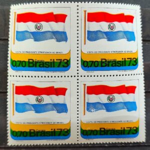 C 777 Selo Visita Presidente General Stroessner Paraguai Bandeira 1973 Quadra CMC