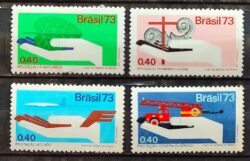 C 800 Selo Campanha da Protecao Nacional Aviao Bombeiro Mao 1973 Serie Completa CLM