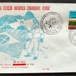 Envelope PVT FIL 002 1986 Estacao Antartica Comandante Ferraz Bandeira CBC RJ