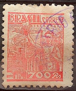 Selo Regular Cod RHM 362A Netinha Siderurgia 700 Reis Filigrana P 1941 Circulado 4