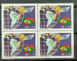 C 2585 Selo Satélite CBERS-2 Espaco Mapa Comunicacao Bandeira China 2004 Quadra