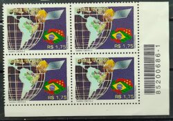C 2585 Selo Satélite CBERS-2 Espaco Mapa Comunicacao Bandeira China 2004 Quadra Codigo de Barras