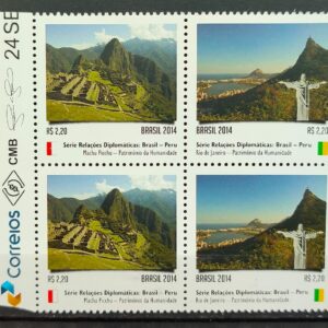C 3373 Selo Relacoes Diplomaticas Brasil Peru Machu Pichu Rio de Janeiro 2014 Quadra Vinheta Correios 2